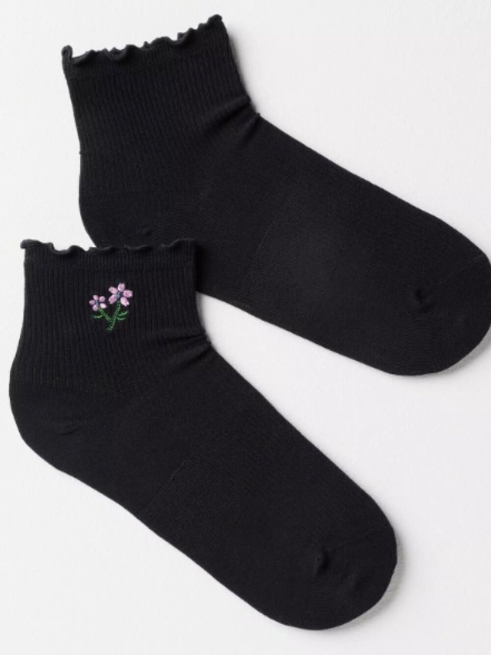 Anthropologie x Bombas Embroidered Ruffle Rib Quarter Socks - NWT